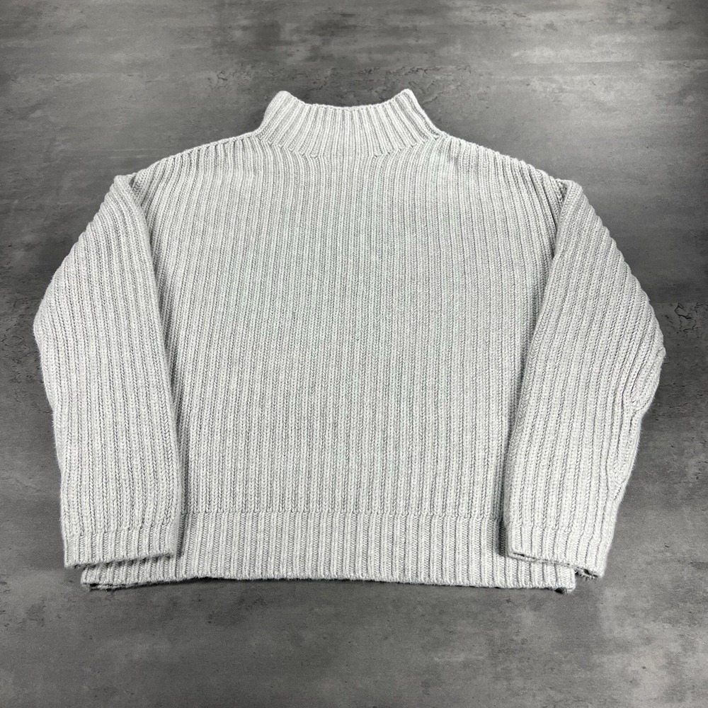 GAP Sweater Women S Gray Silver Mock Roll Neck Knit Ribbed Long Sleeve